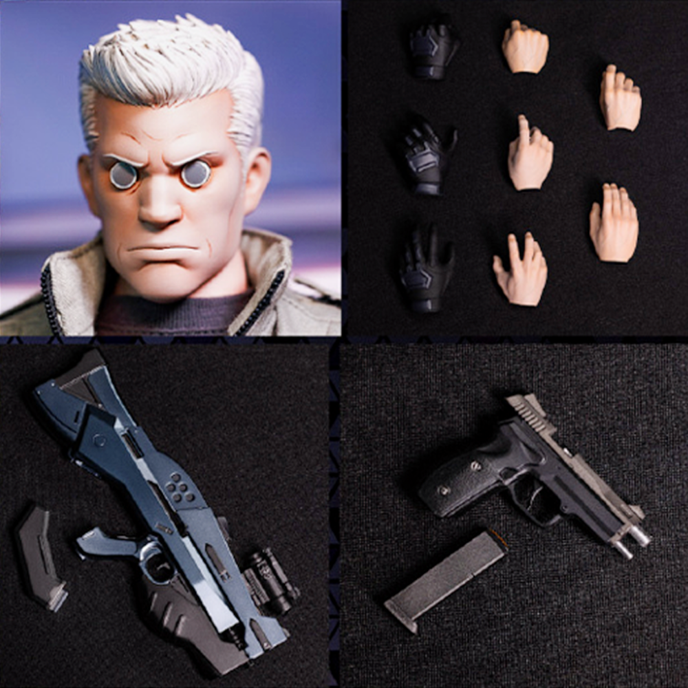Лицо, сменные кисти и оружие фигурки DAMTOYS 1/6 scale Ghost in the Shell SAC_2045 Batou