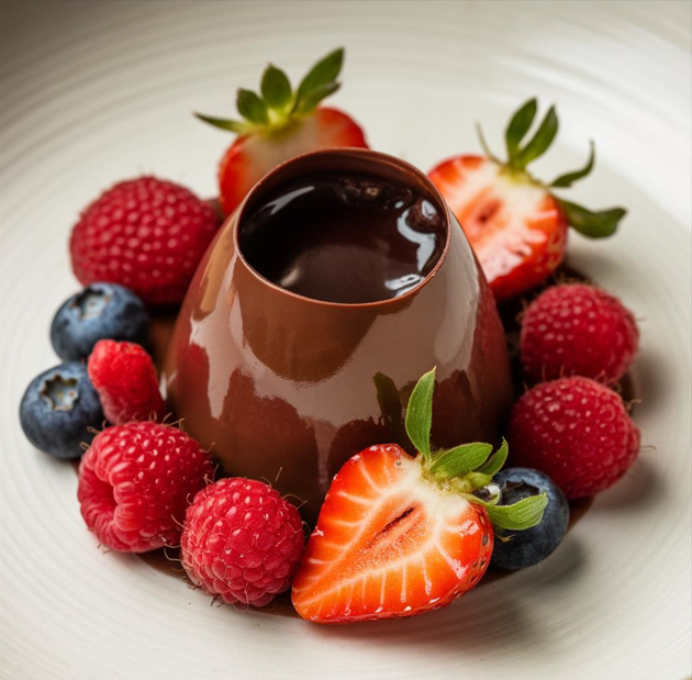 Шоколадный фондан с ягодами: Изысканный десерт с горячим шоколадом и свежими ягодами
