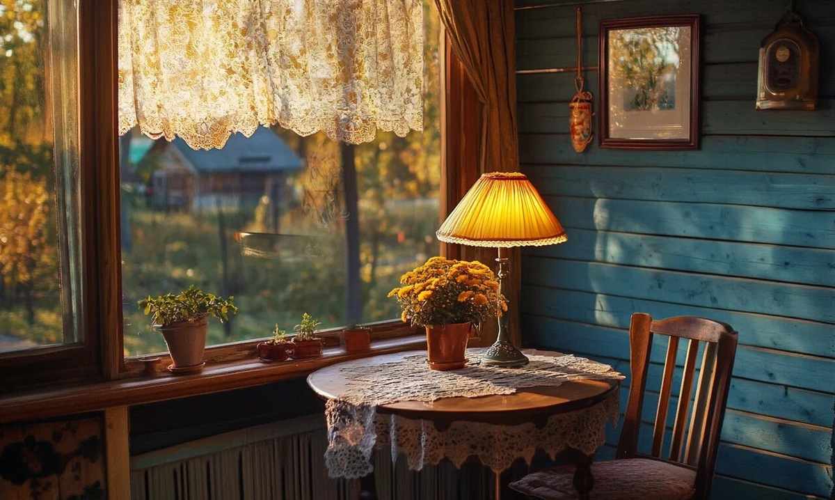 Винтажные лампы с абажуром могут украсить дачный интерьер