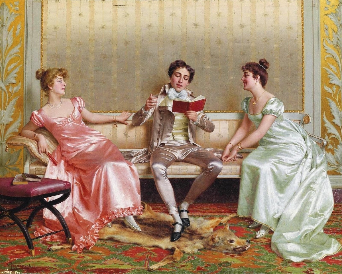 Кавалер развлекает дам историческими анекдотами