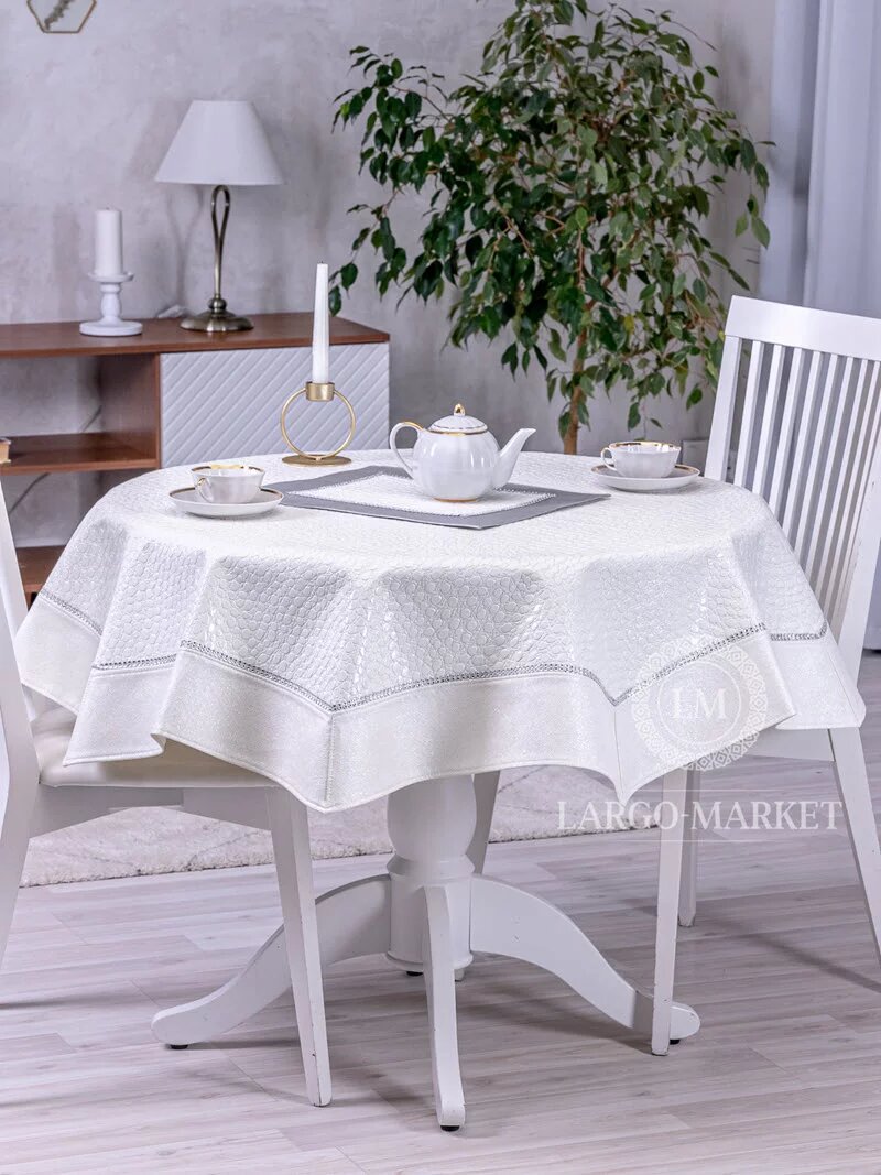 Скатерть из экокожи Рептилия белая (кант белый)