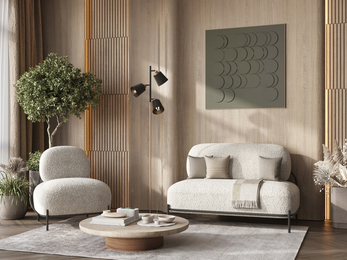 Диван Стоун букле молочный, Кресло Стоун букле молочный, Торшер Moderli V3051-3F Floor