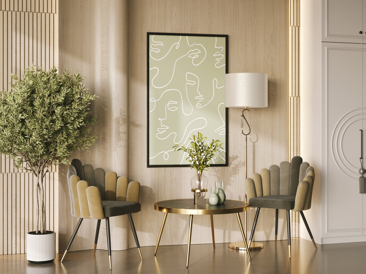 Кресло Камелия шоколад, Торшер Moderli V10557-1F Caramel, Журнальный столик Гелиос 80Х80