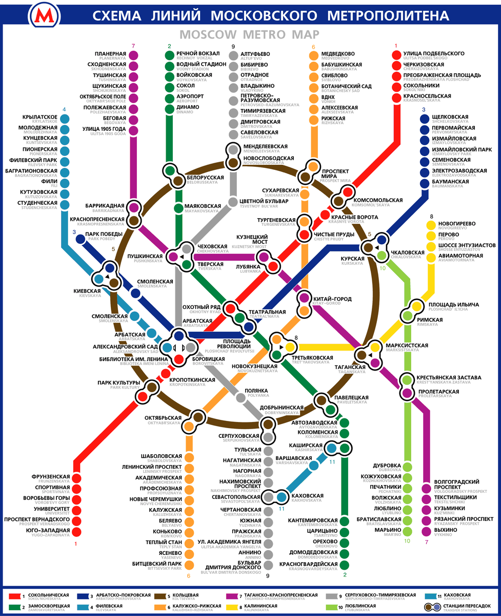 Схема линий Москвского Метрополитена