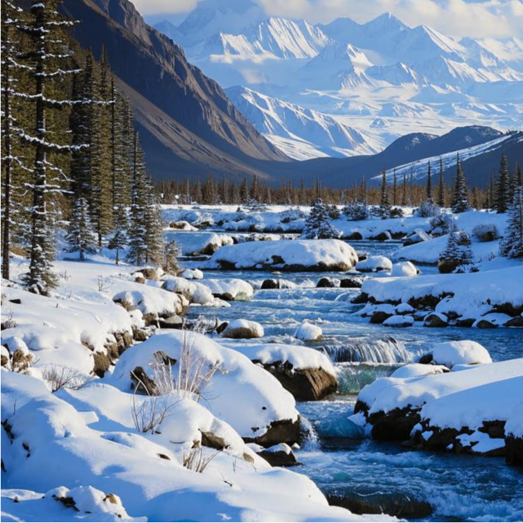 Горы Денали, Аляска. Создано нейросетью Кандинский. 