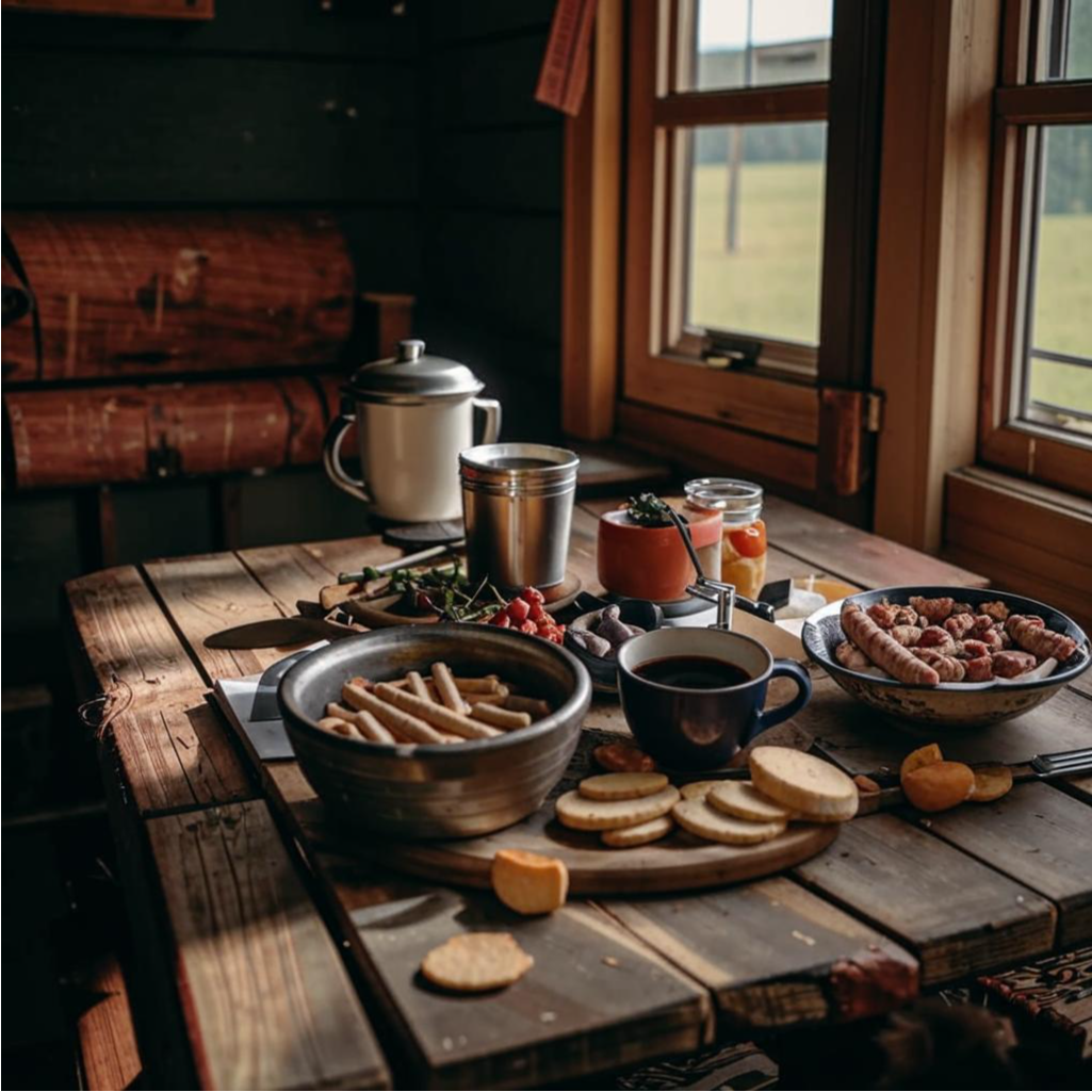 Завтрак Блеэквудов в доме Роджера Киндеруотера перед отъездом в сторону Нома. Создано нейросетью Кандинский 