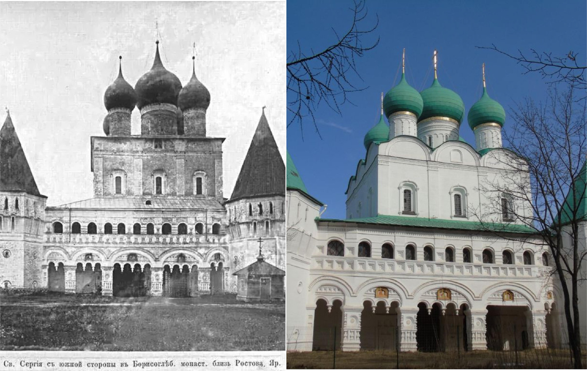 Слева фотография Борщевского 1882 года, справа современная - сразу видна утрата декора. Фото из открытых источников.