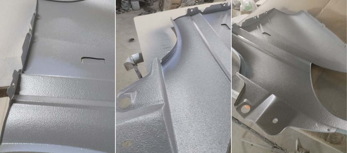 Переднее левое крыло покрыто грунтом и антигравием