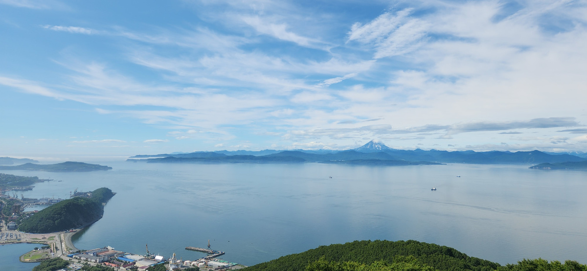 Вид с Мишенной сопки на Авачинскую бухту, слева центральная площадь города и порт