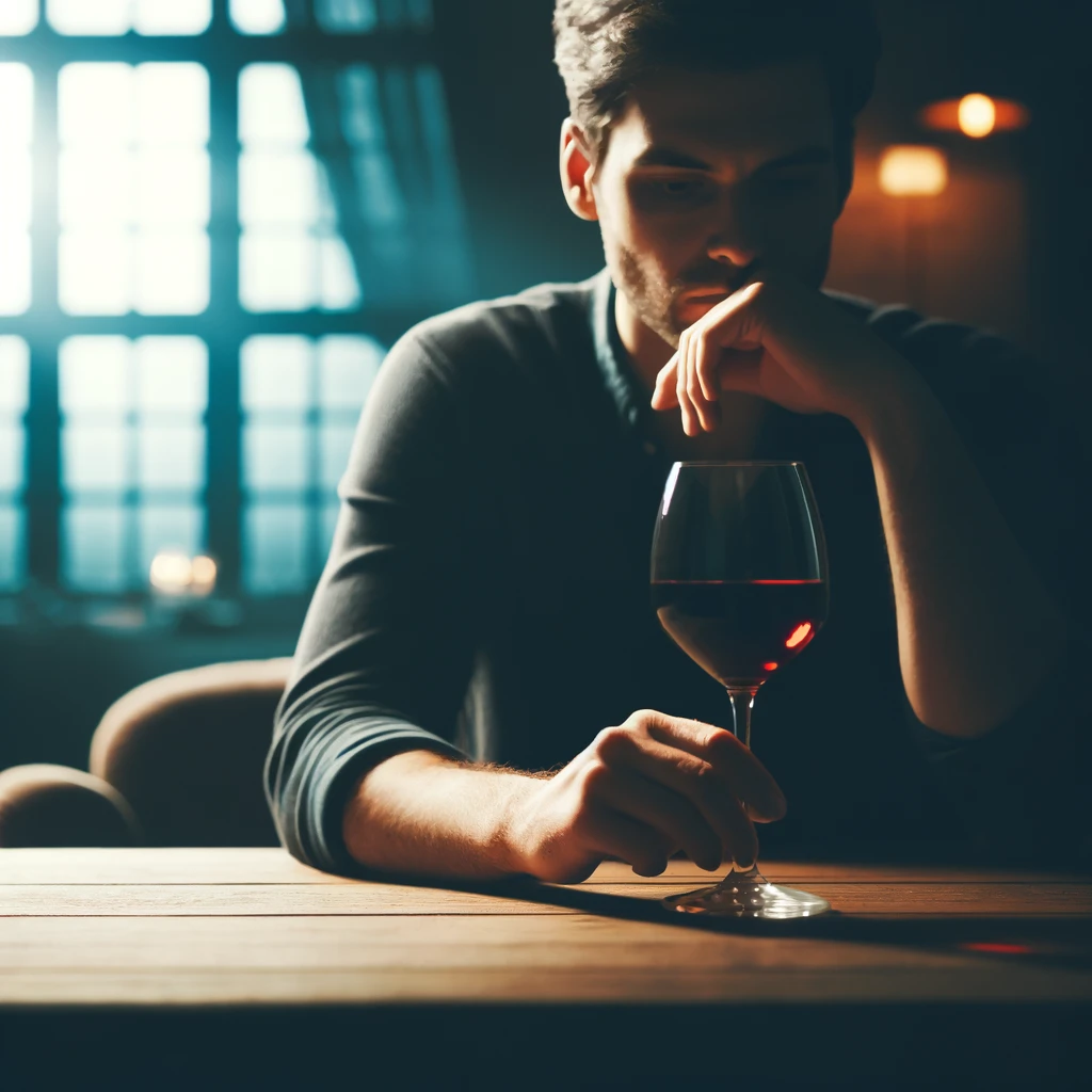 Человек, сидящий в одиночестве за столом, созерцает