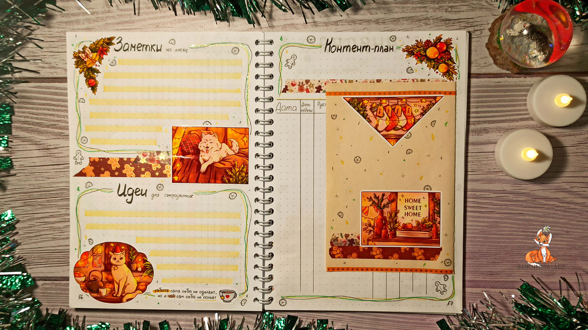 Разворот "Заметки, идеи для саморазвития и контент-план" 
