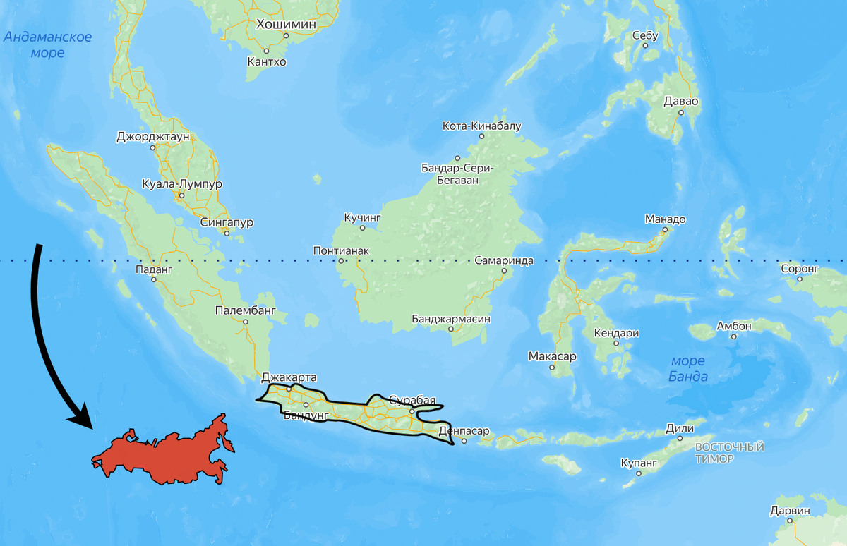 Такой будет Россия, если ее плотность плотность населения сранет равной Яве