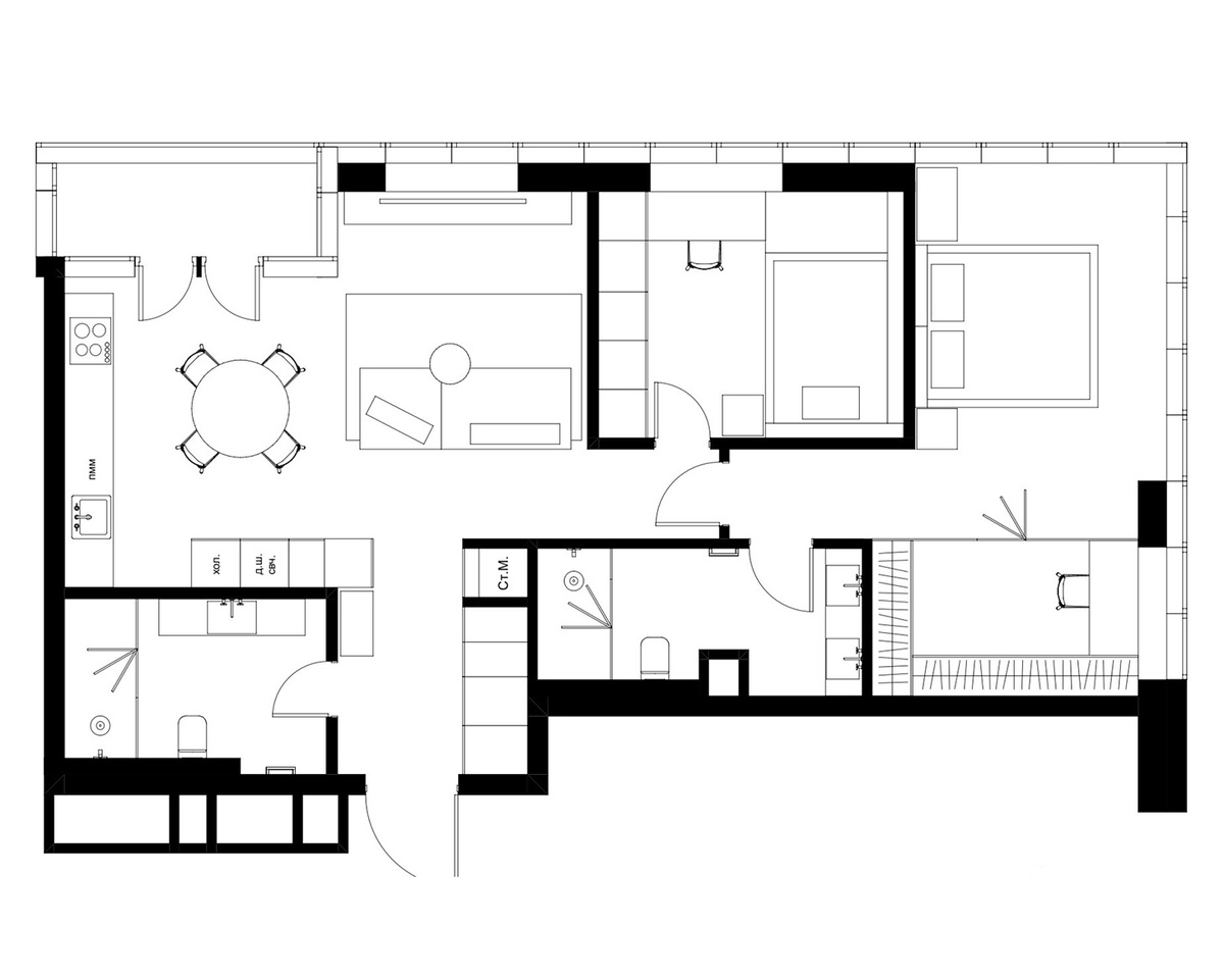 Пример более стандартного планировочного решения от студии The Lin