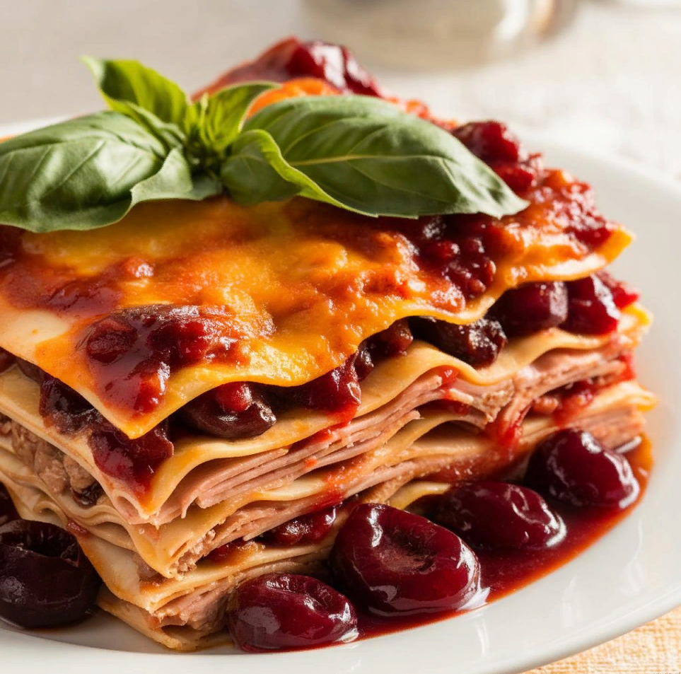 Лазанья с уткой и вишневым соусом 