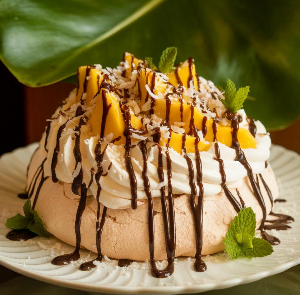 Павлова с манго и кокосом — меренга с кокосовой стружкой и ароматным манго.