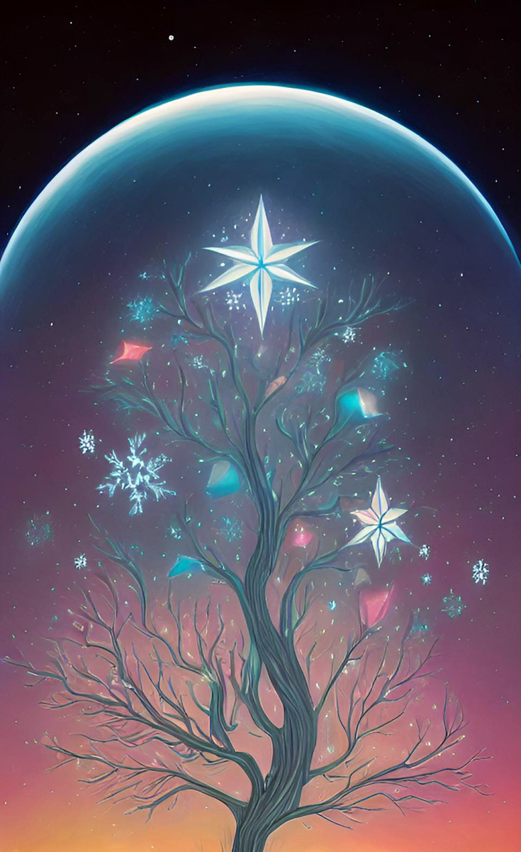 Зимнее небо. Иллюстрация создана с помощью нейросети и программы.