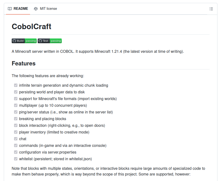 COBOL для Minecraft