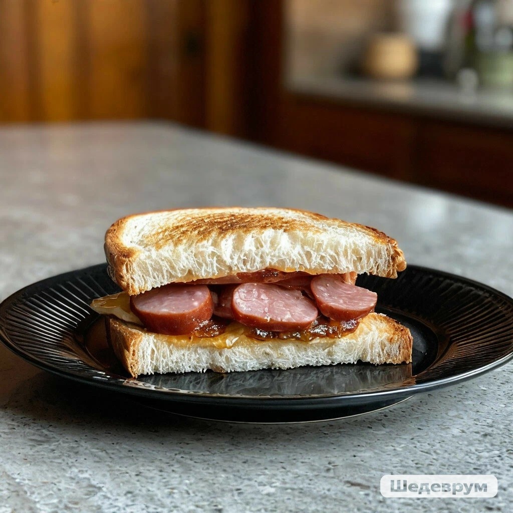 Мой вкуснющий бутерброд с колбаской. Даже слюнки потекли сейчас от этих воспоминаний)) 