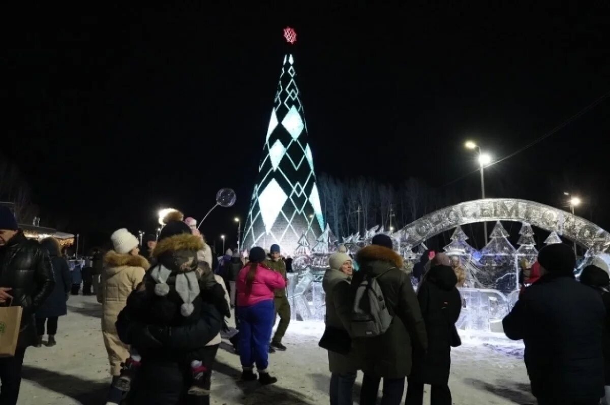    Главную елку Красноярска на острове Татышев открыли 27 декабря.