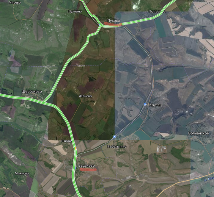 Карта ж/д перегона между станциями Евдаково-Пухово.