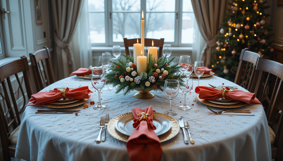 красиво оформленный новогодний стол 