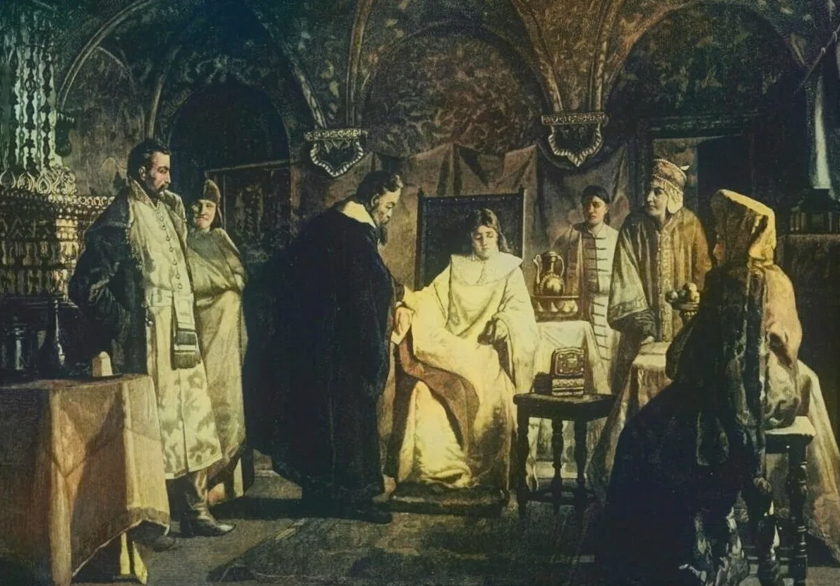 Николай Неврев «Мария Хлопова, невеста царя Михаила Фёдоровича, обвинённая в чёрной немочи» / Государственный музей изобразительных искусств имени А.С. Пушкина