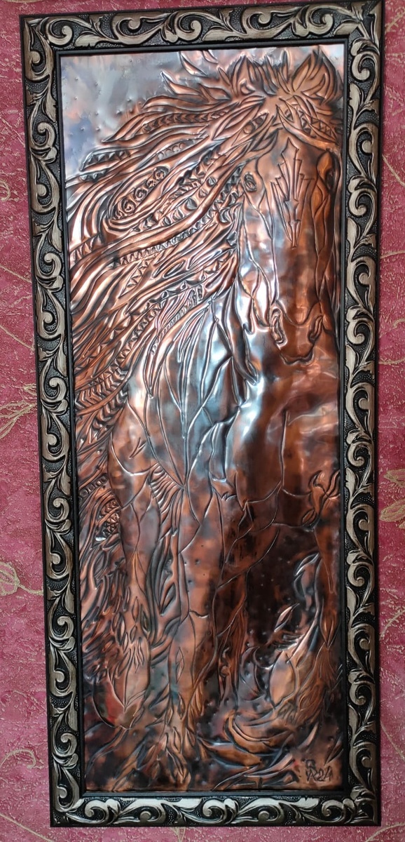 Панно."Баргузин".Медь.Чеканка.31х81.Багет. Иркутск 2024 г.