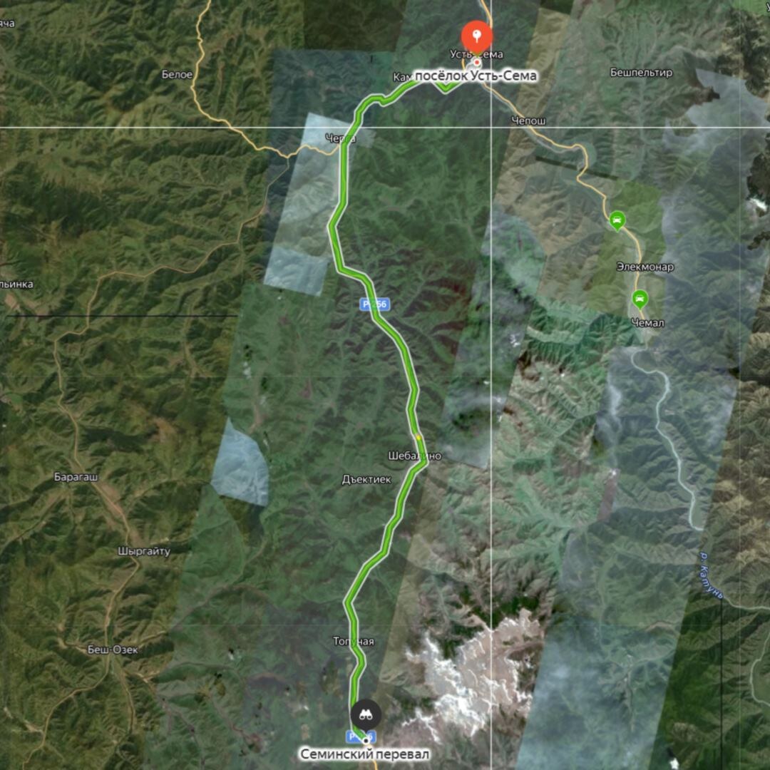 Усть-Сема – Семинский перевал маршрут на Яндекс карте