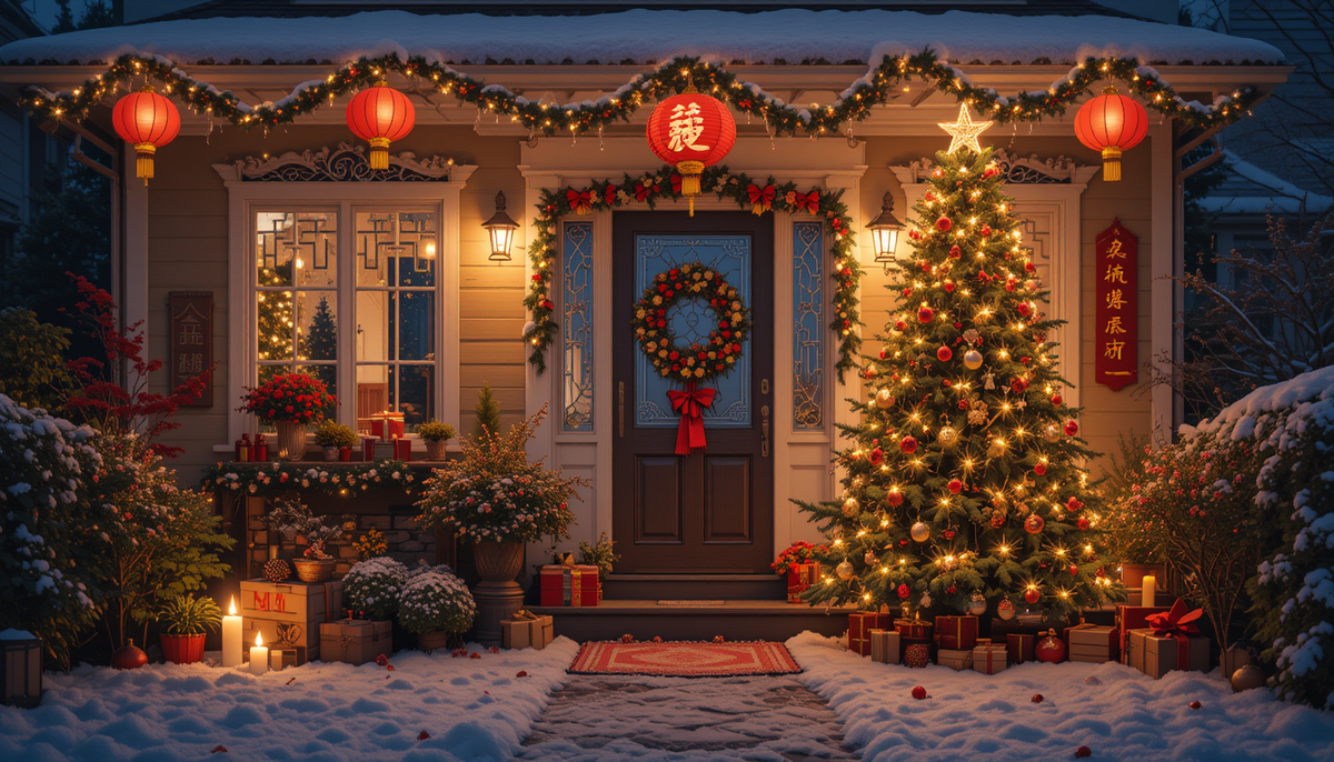уютно оформленный дом с новогодними гирляндами