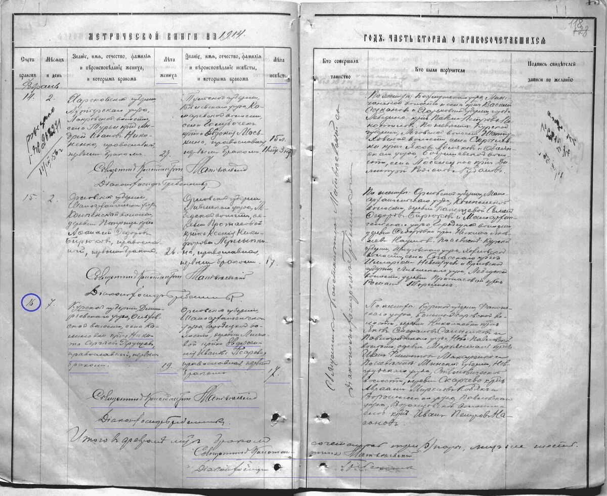 Запись в метрической книге №16 за 1914 год Николаевской церкви Рутченковского рудника о венчании о Никиты Сергеевича Хрущева, которое состоялось 7 февраля 1914 года (фото кликабельно, можете открыть его в более высоком разрешении).