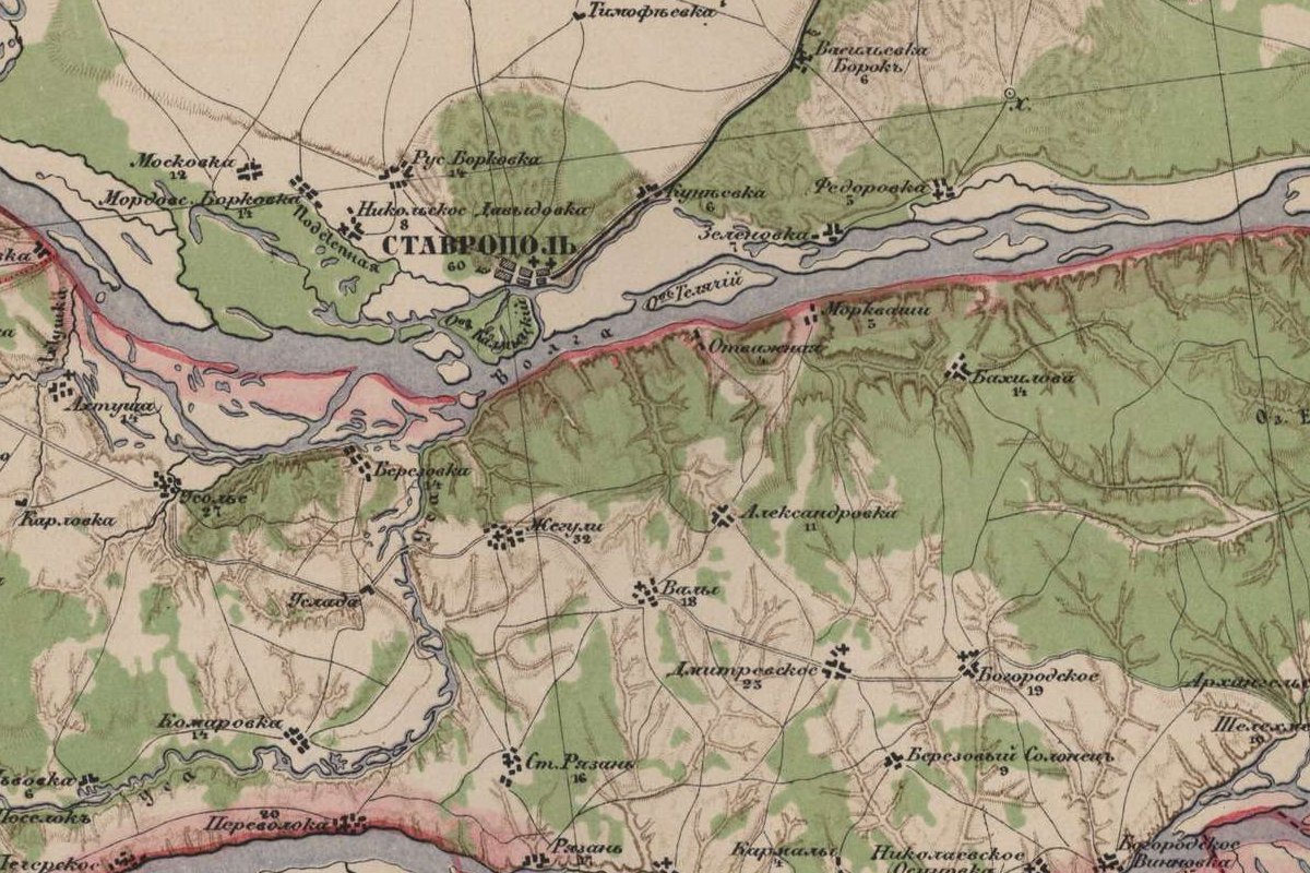 Кунеевка и Ставрополь на карте 1870 года