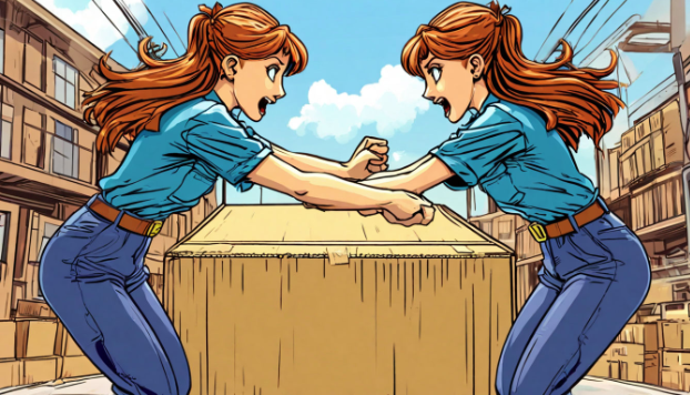 ИИ почему-то всегда рисует близняшек)) Запрос был - девушки дерутся за картонную коробку)) 