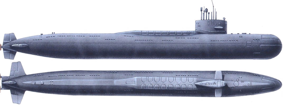 Схема внешнего вида подводной лодки проекта 667А