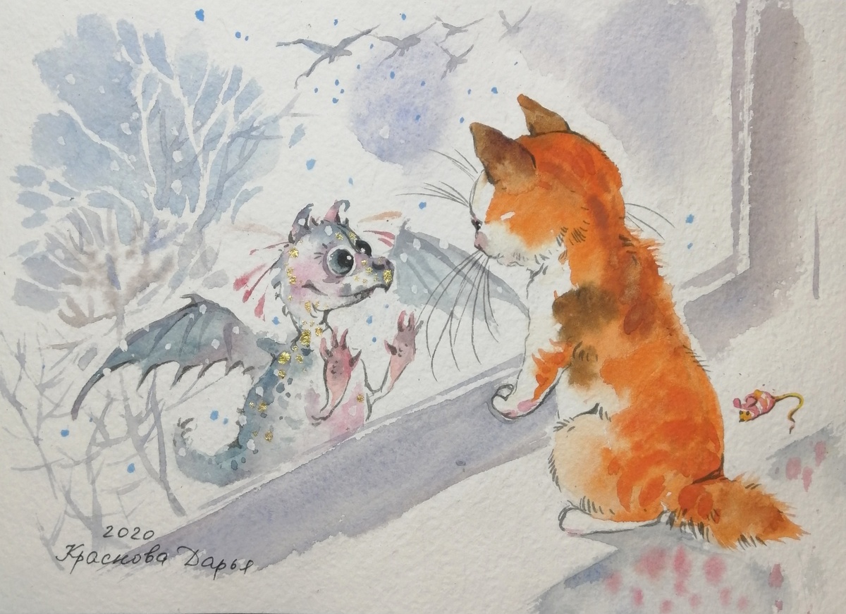 "А мы летим на юг!" Художник Дарья Краснова, бумага, акварель, тушь. 