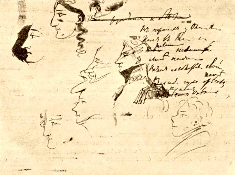 Наброски Пушкина в его рукописях.