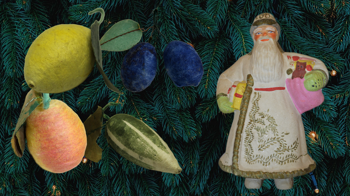 Ёлочные игрушки из ваты. Из фондов Сызранского Краеведческого музея.