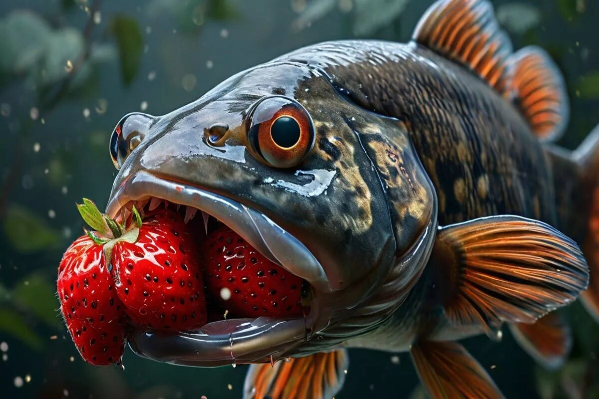 Многие рыбы не прочь полакомиться плодами растений.
Фото: Нейросеть shedevrum.ai