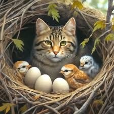 Кот в гнезде.