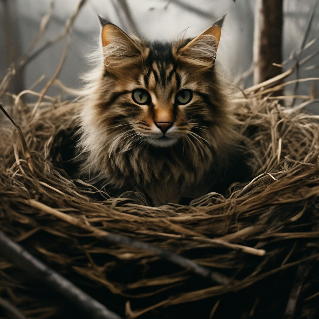 Кот в гнезде.
