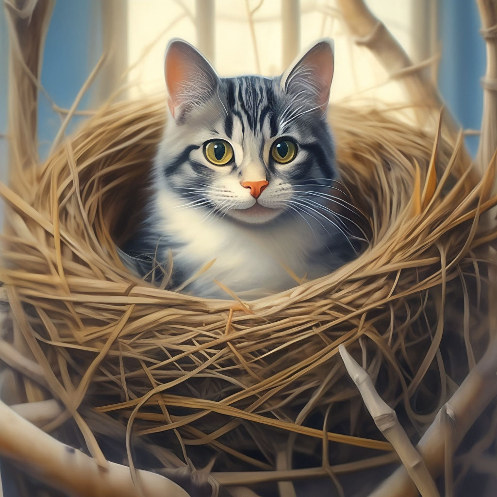 Кот в гнезде.