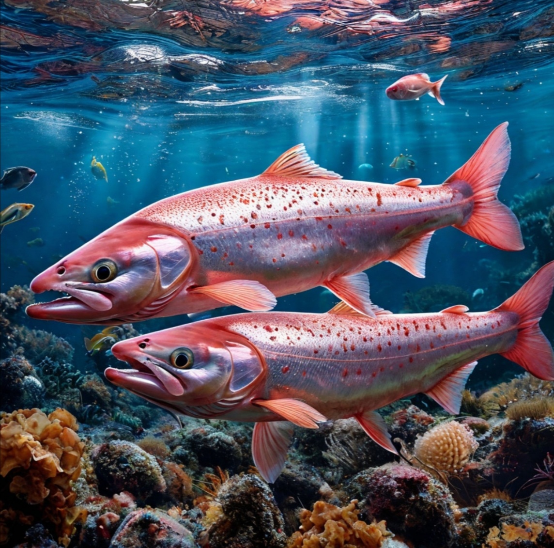 Немножко пофантазировала с нейросетью на тему нерестовой горбуши. Ой, и далеко же ей до страшной реальности! 