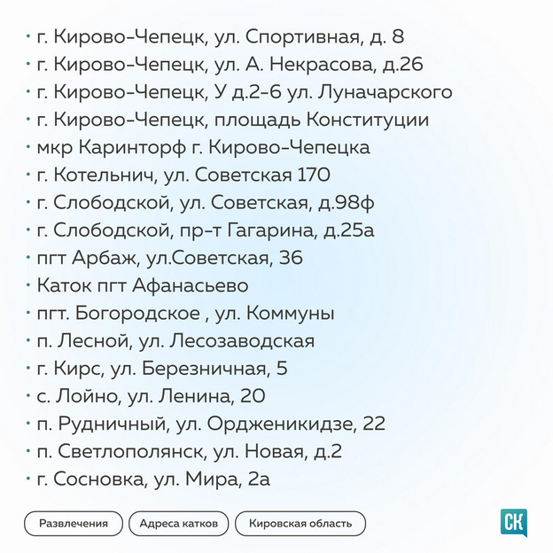    В Кировской области будут работать 83 катка
