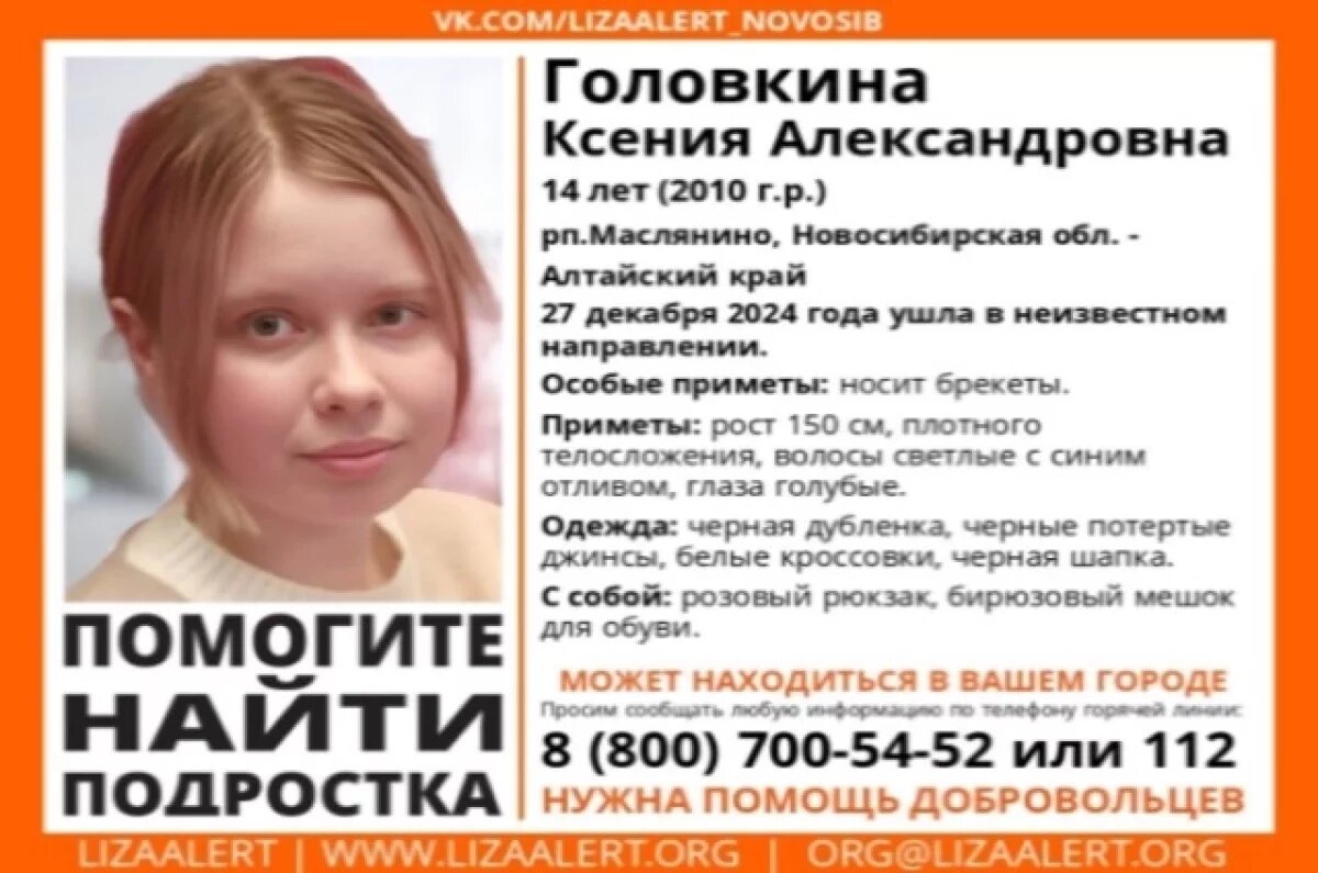    Пропавшую девочку с бирюзовым мешком ищут в Новосибирской области