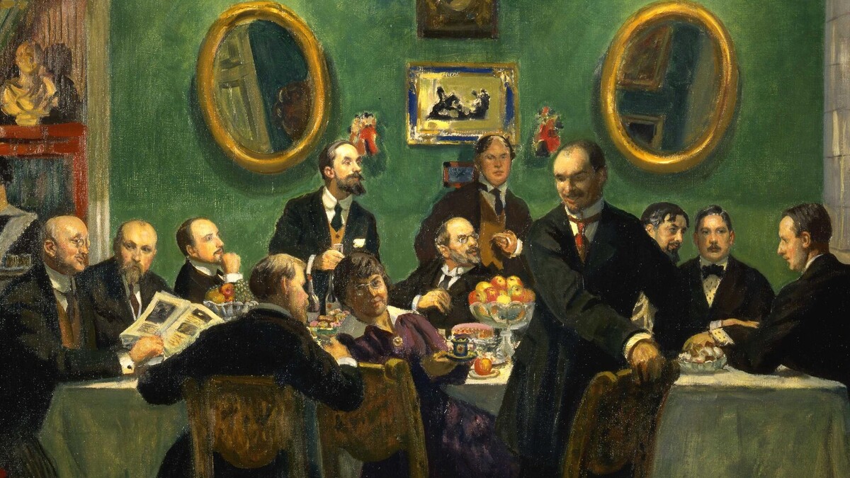 Портрет участников "Мира искусства", Б. Кустодиев