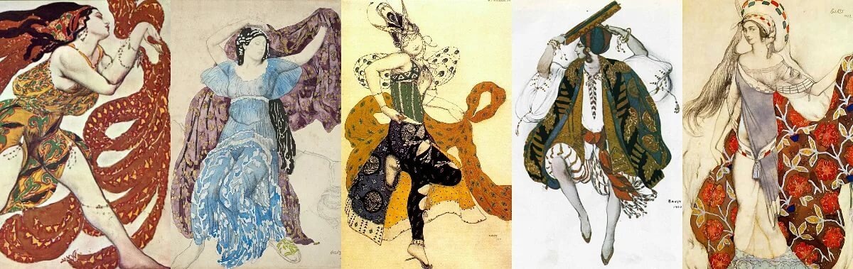 Эскизы мирискуссника Л. Бакста к балетам дягилевских "Русских сезонов"