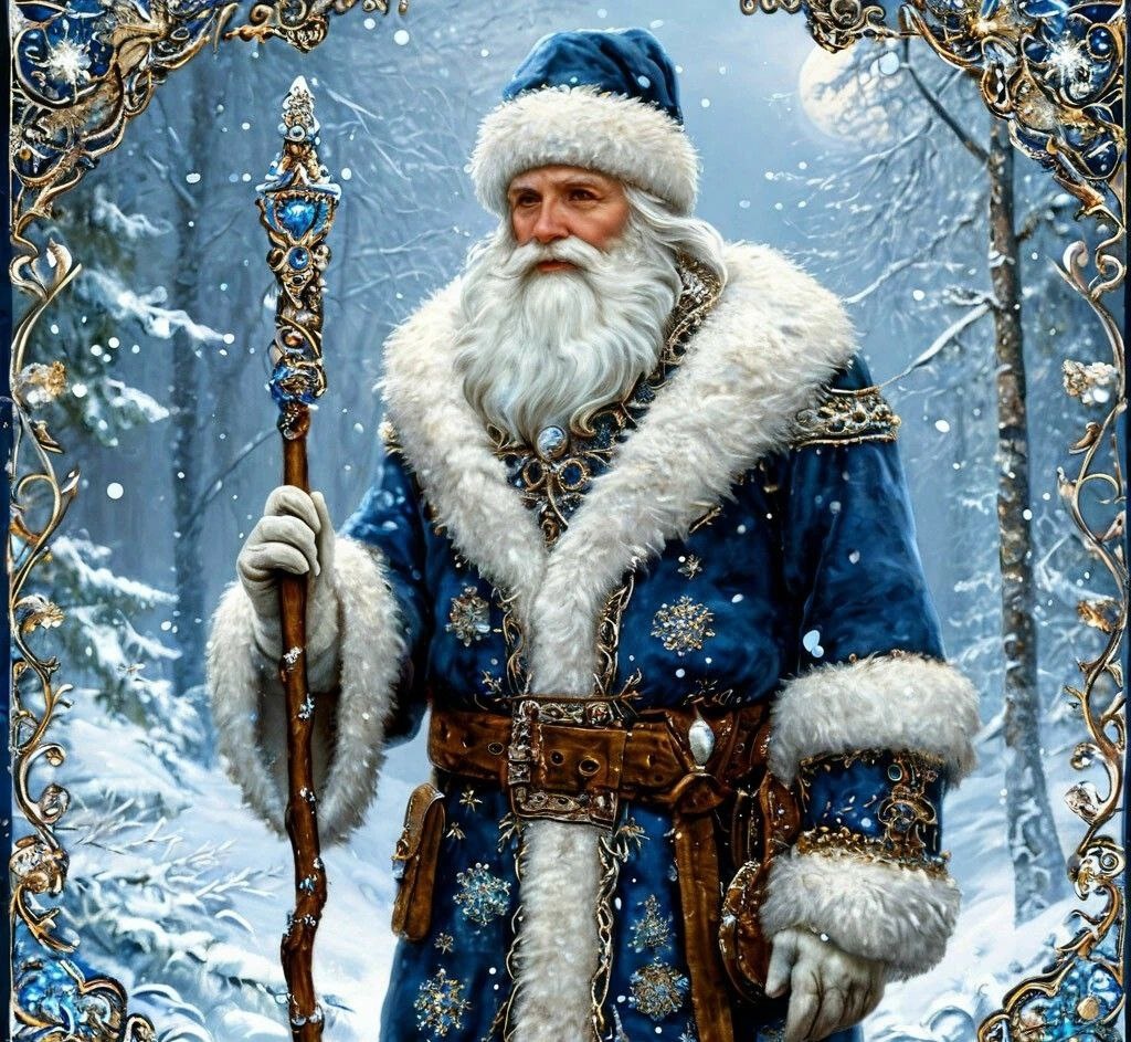 Фото: ваот такого Деда Мороза Шедеврум нарисовал, но мы-то знаем - не наряжался Мороз в богатые наряды. Да и суров был... 