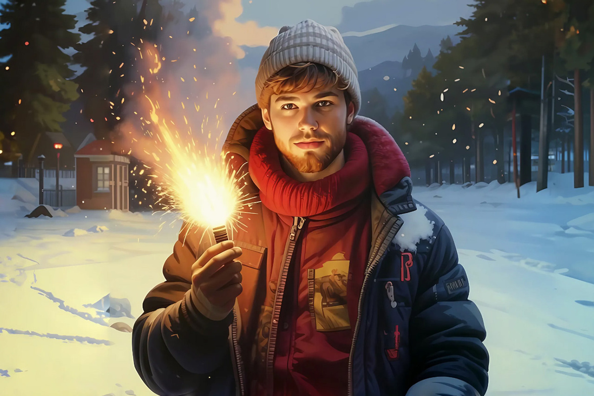 Мальчишки направляли залпы римских свечей друг в друга.  Фото: Изображение сгенерировано нейросетью Kandinsky 3.1