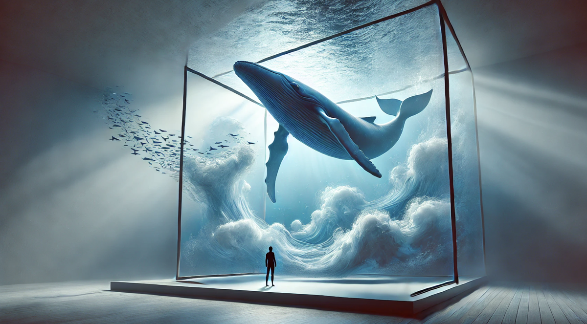 Кит в 3D - аквариуме. Визуализация