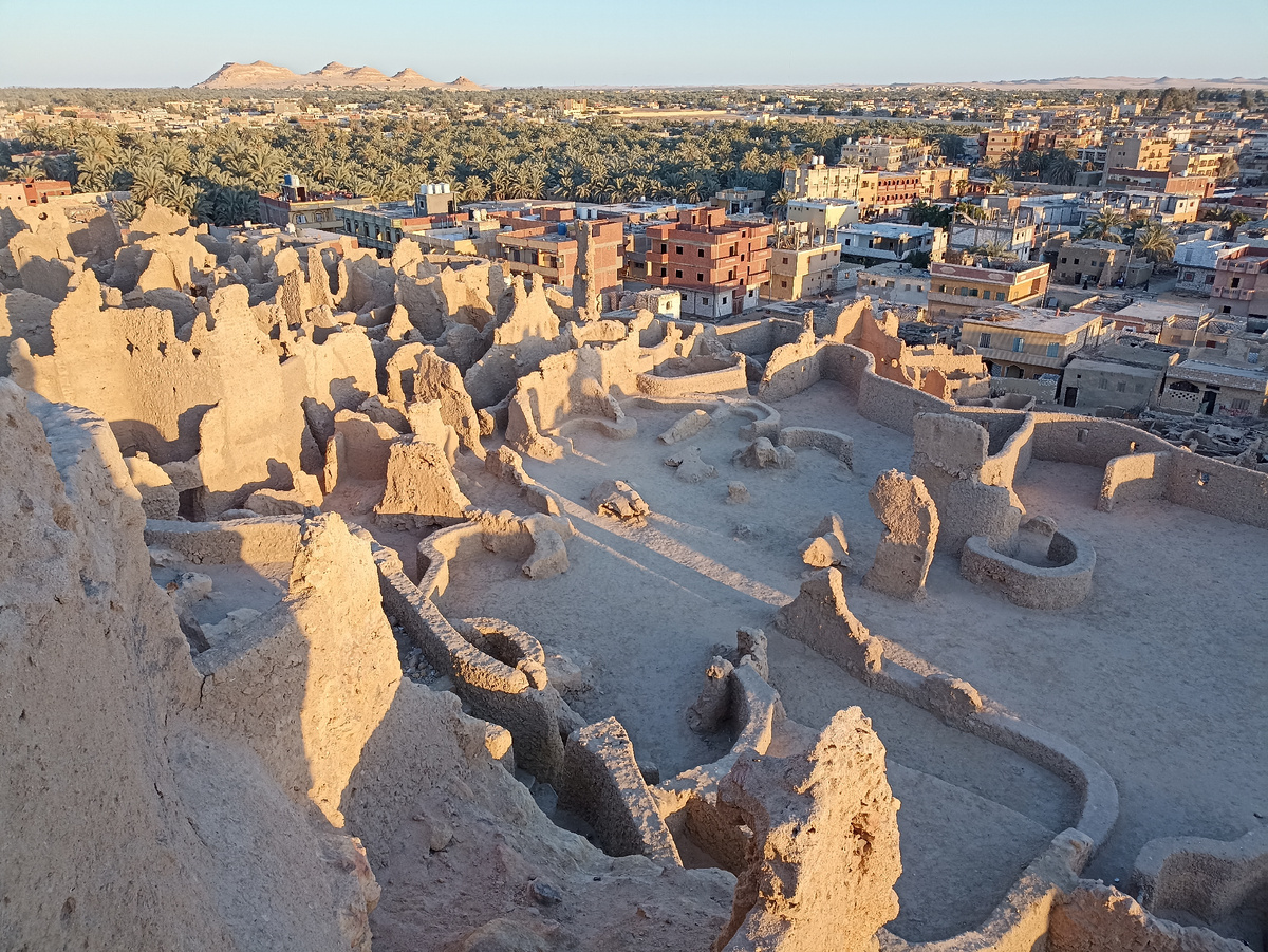 Вид на город Сива. Древние строение возводились из смеси глины и соли и они не рассчитаны на выпадение осадков. До 1960-х гг. их и не было, а потом случилась аномалия - дождь лил несколько дней и повредил большинство многовековых построек.