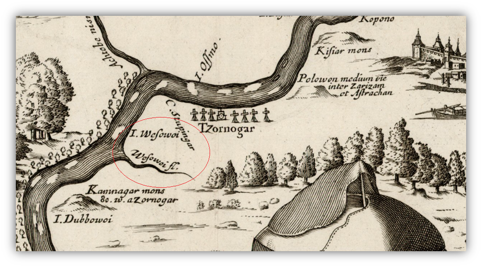      Фрагмент карты 1659г. А. Олеария 